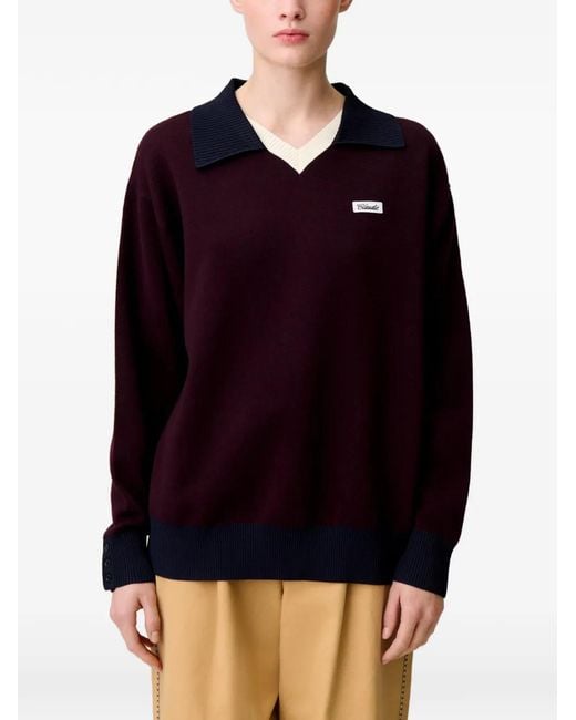 Claudie Pierlot Blue Logo-Patch V-Neck Sweater