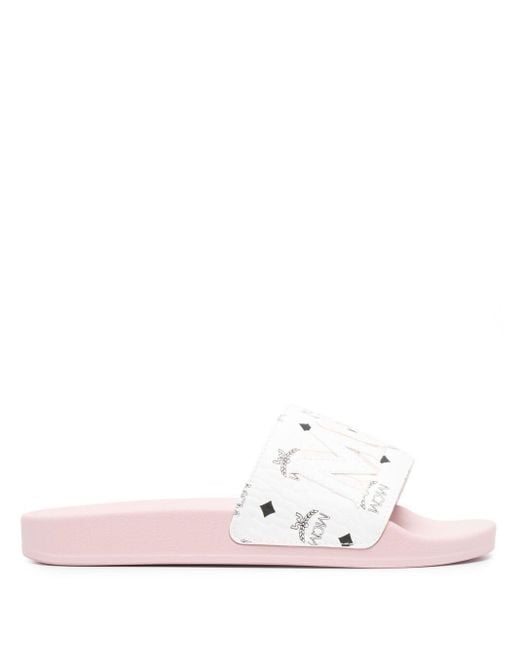 MCM Logo Print Slides in Pink Lyst