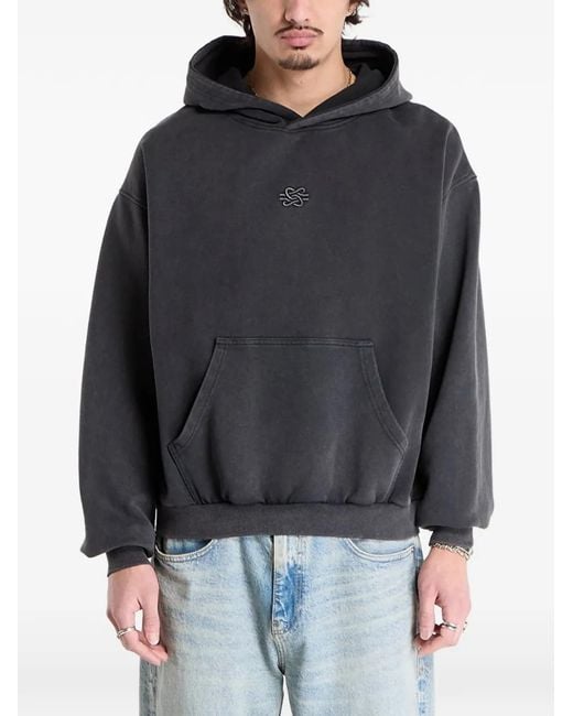 Filling Pieces Black Embroidered-Motif Hoodie for men