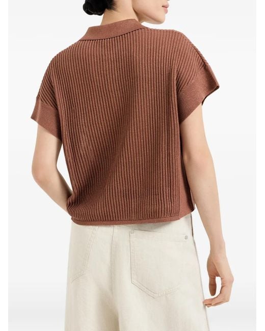 Brunello Cucinelli Metallic Opengebreid Poloshirt in het Brown