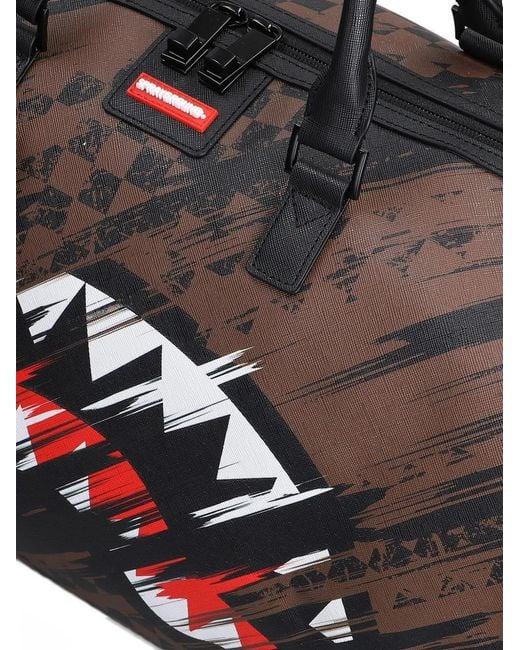 Sprayground Black Shark-Print Checkered Duffle Bag for men