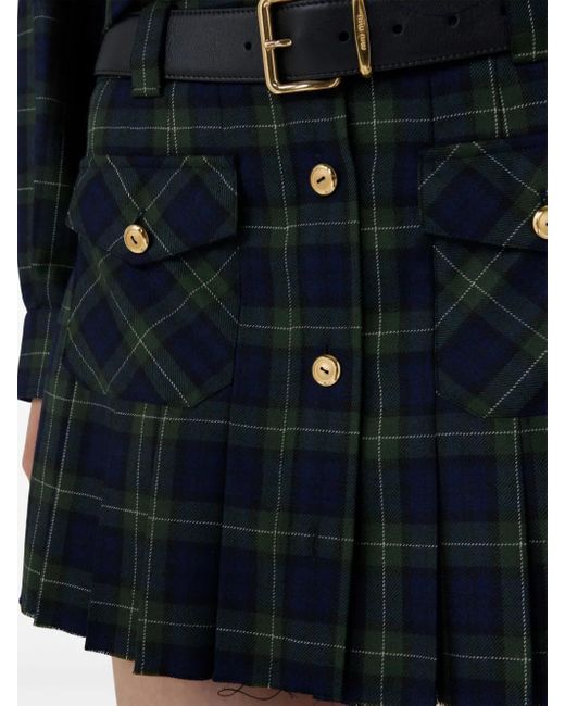 Minigonna A Pieghe Tartan di Miu Miu in Blue