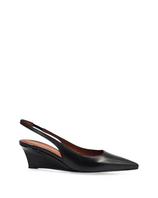 Madison Maison Black Loux Leather Slingback Wedge Pumps