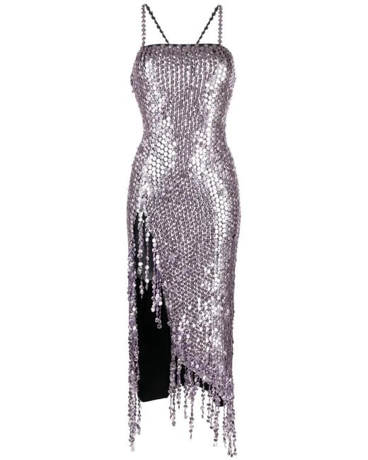 The Attico Purple Avery Pailette-embellished Midi Dress