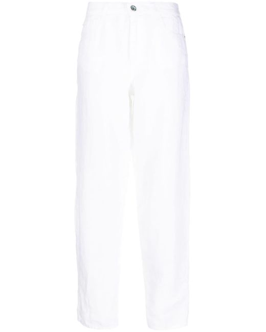 Emporio Armani White Straight-leg Linen Trousers