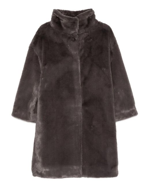 Herno Gray Funnel-Neck Three-Quarter Sleeve Coat