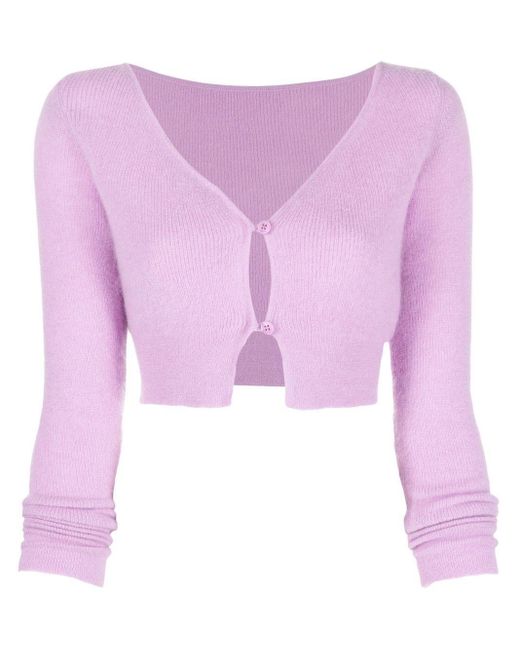 Jacquemus Wool Alzou Knitted Cropped Cardigan in Purple | Lyst UK