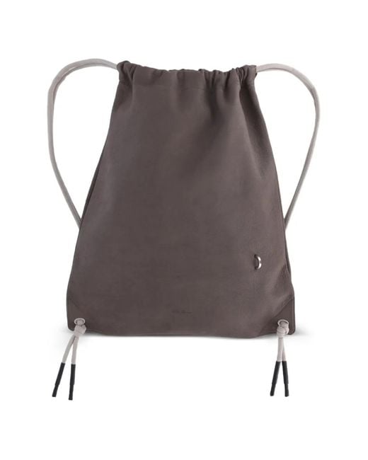 Rick Owens Gray Drawstring Leather Backpack