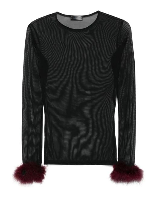 Mugler Top Met Mesh Vlak En Veren Cuffs in het Black
