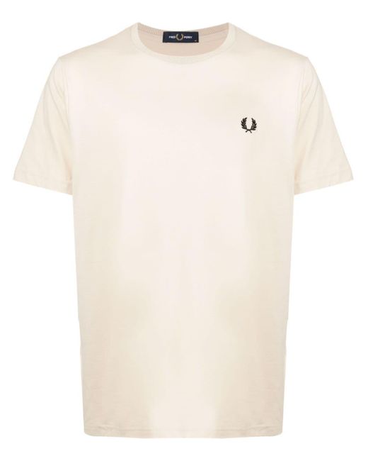 Fred Perry Natural Logo-embroidered Cotton T-shirt for men