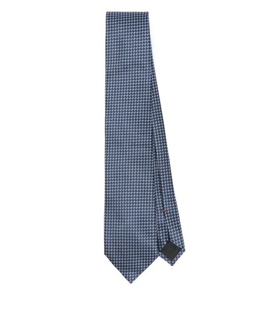 Zegna Blue Geometric-jacquard Tie for men