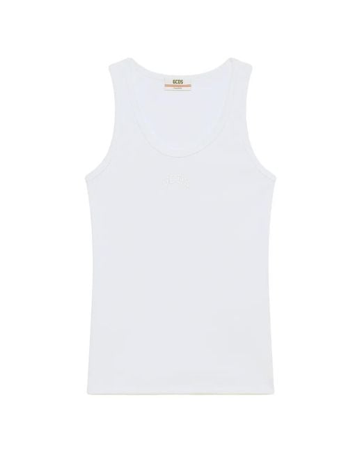 Gcds White Ribbed Tank Top for men