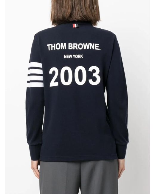 Thom Browne Blue 4-Bar Long-Sleeved Polo Shirt