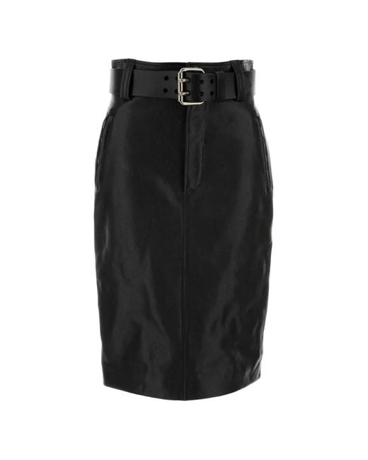 Saint Laurent Black Belted Leather Pencil Skirt