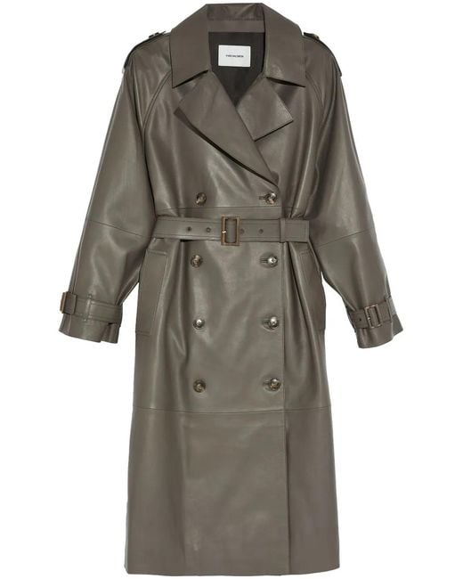 Yves Salomon Gray Belted Leather Trench Coat