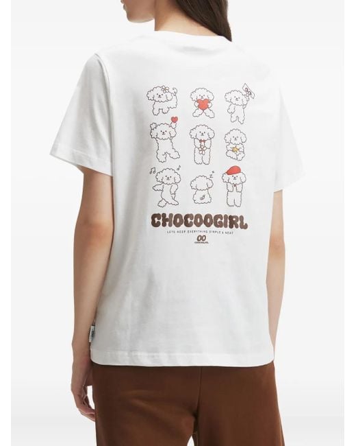 Chocoolate White Embroidered-Motif T-Shirt