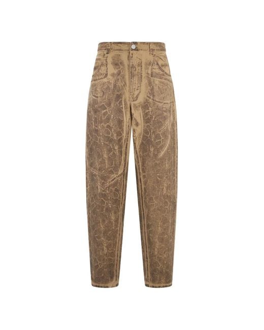 Alberta Ferretti Natural Animal-Print Tapered Jeans
