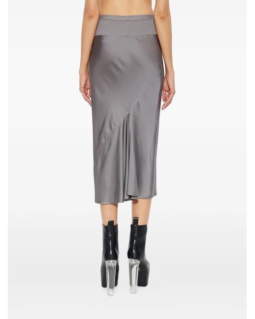 Rick Owens Gray Elasticated-Waistband Satin-Finish Midi Skirt