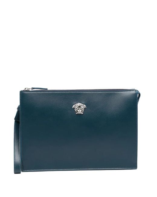 Versace Blue Leather Clutch Bag for men