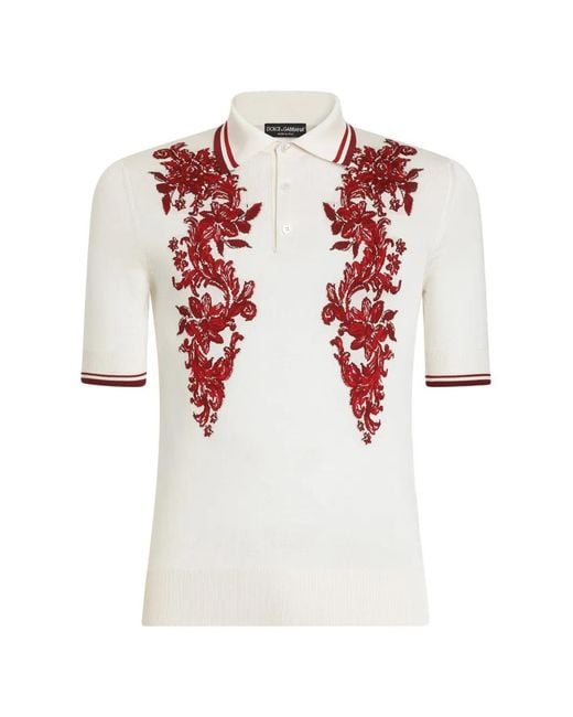 Dolce & Gabbana White Silk Polo Shirt With Intarsia for men