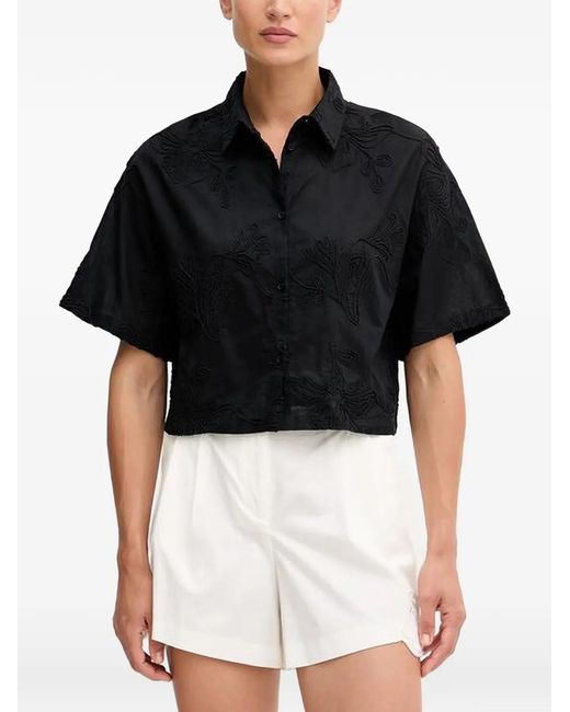 Benetton Black Embroidered Cropped Shirt