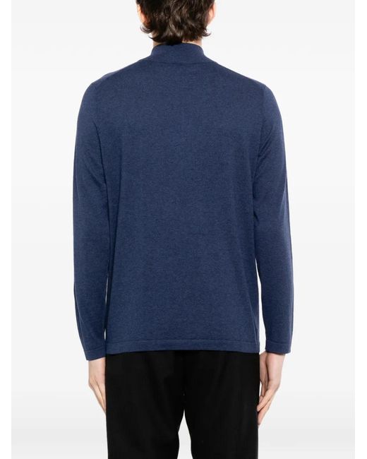 N.Peal Cashmere Blue Zipped Sweater for men
