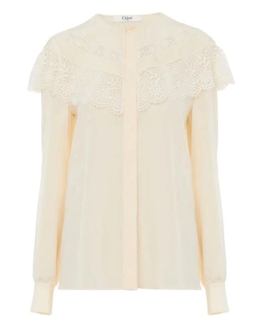 Chloé Natural Lace-Trimmed Blouse