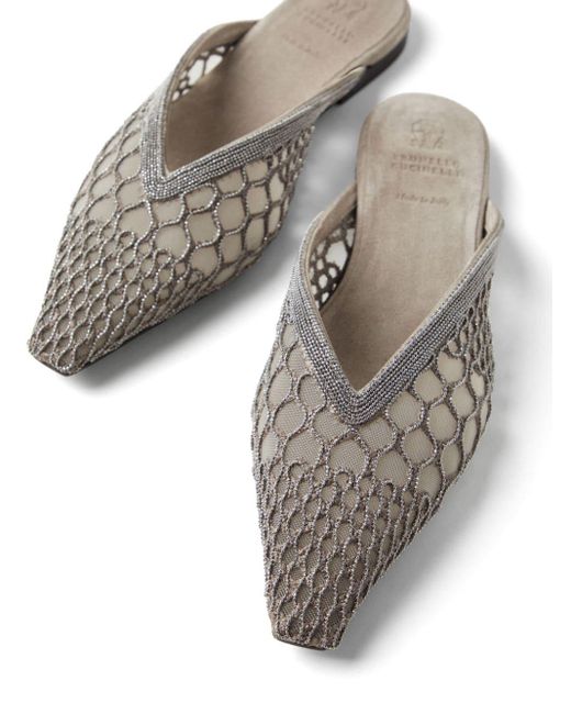 Brunello Cucinelli Gray Monili-embellished Slippers