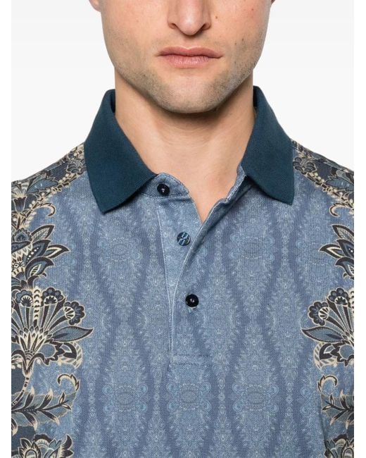 Etro Blue Polo With Decorative Print for men