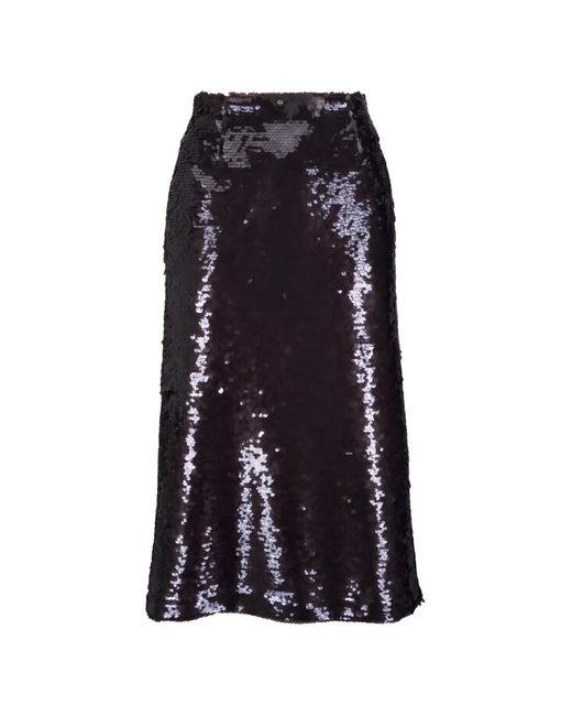 ODEEH Blue Sequin-Embellished A-Line Midi Skirt