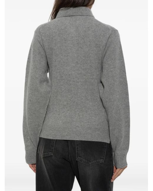 Haikure Gray Button-Fastening Polo Sweater