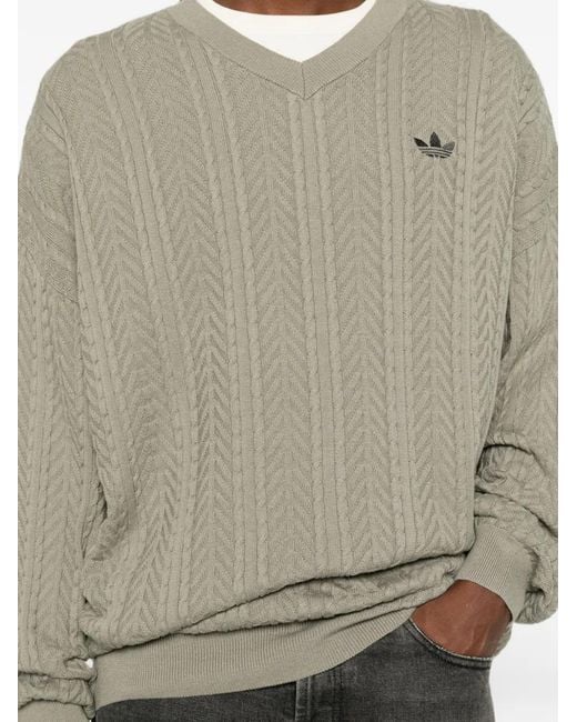 Adidas Natural Cable-Knit V-Neck Sweater for men