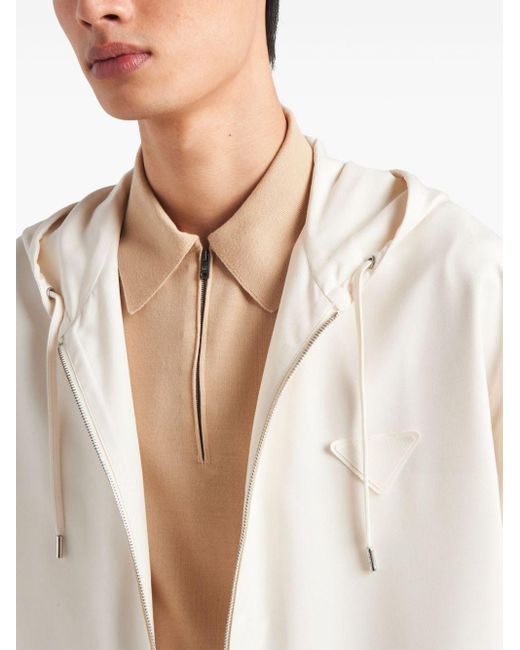 Prada White Hooded Silk Jacket for men