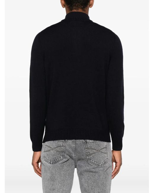 Drumohr Black High-Neck Zip-Up Sweater for men