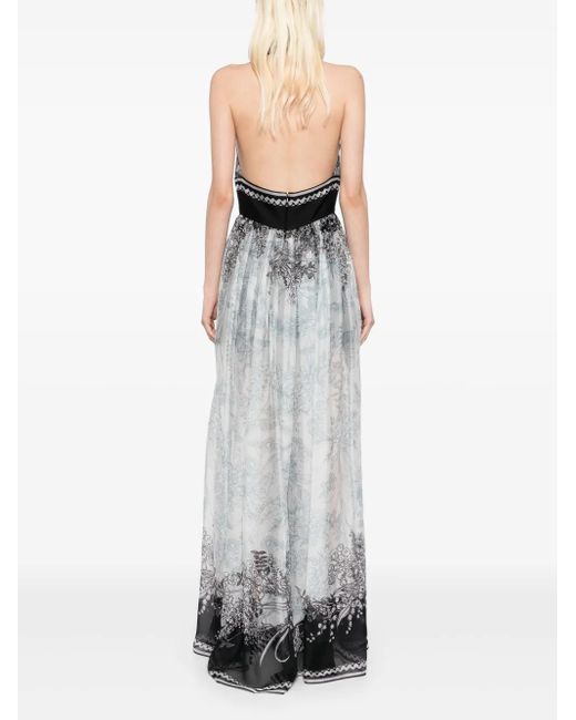 Elie Saab プリント シフォンドレス White