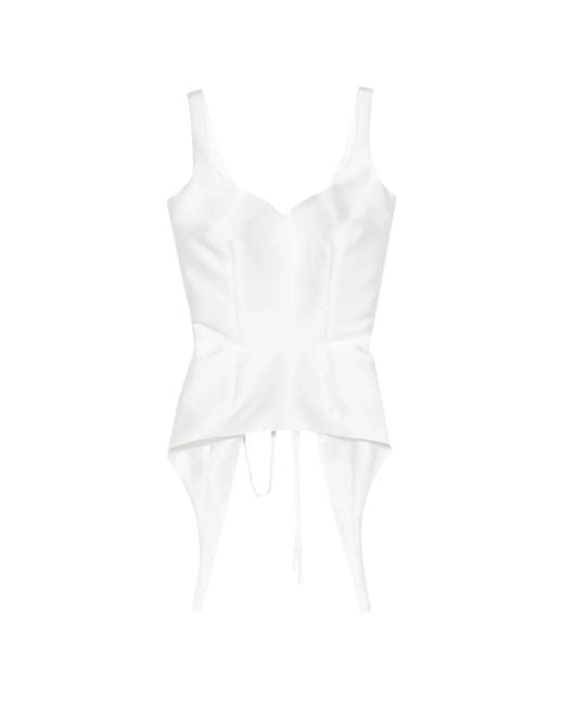 Parlor White Lace-Up Asymmetric-Hem Corset Top