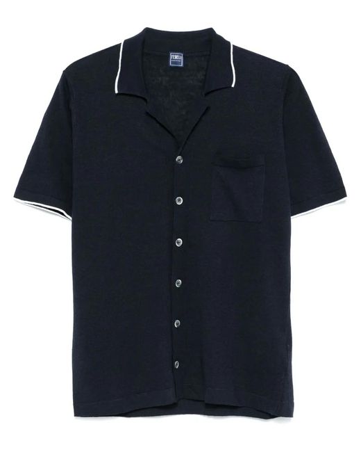 Fedeli Blue Contrasting-Trim Shirt for men