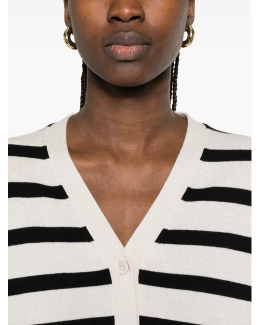 Max Mara White Striped V-Neck Cardigan