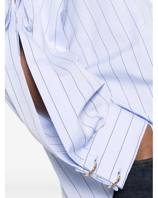 Erika Cavallini Semi Couture White Pinstripe Cold-Shoulder Shirt