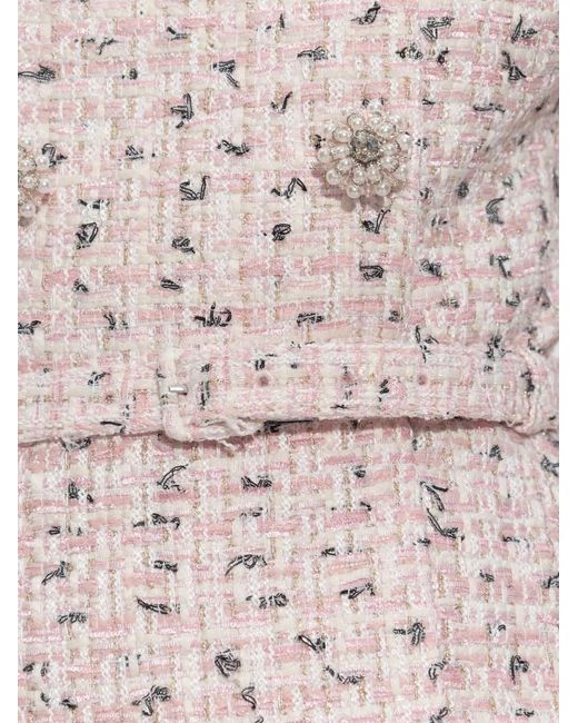 Robe Mi-Longue En Tweed Self-Portrait en coloris Pink