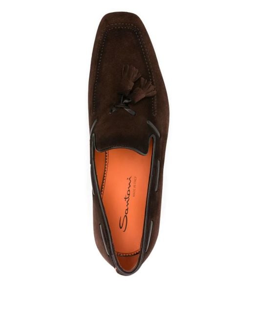 Santoni Brown Tassel-Detail Suede Loafers for men