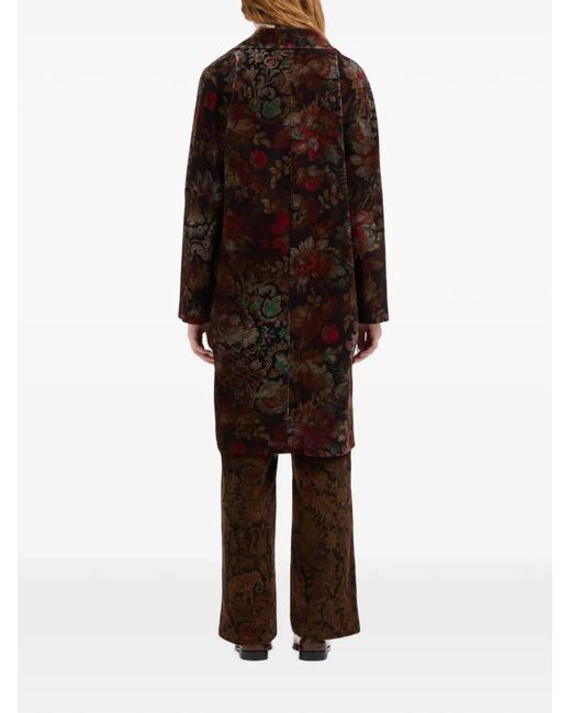 Pierre Louis Mascia Brown Griffintn Floral-Print Double-Breasted Coat