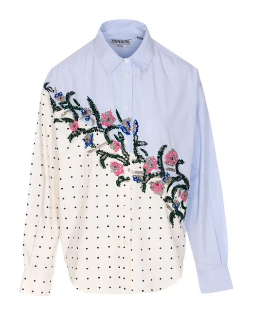 Essentiel Antwerp Blue Polka-Dot Embellished Shirt