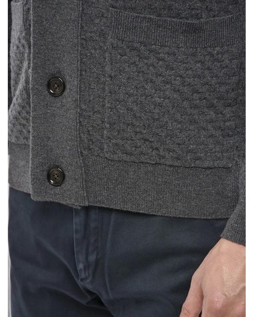 Paolo Pecora Gray V-Neck Waffle-Knit Cardigan for men