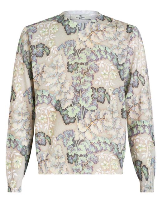 Etro Gray Floral-print Crew-neck Sweatshirt for men