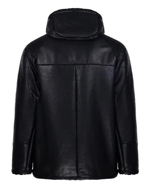 Salvatore Santoro Black Hooded Leather Jacket for men