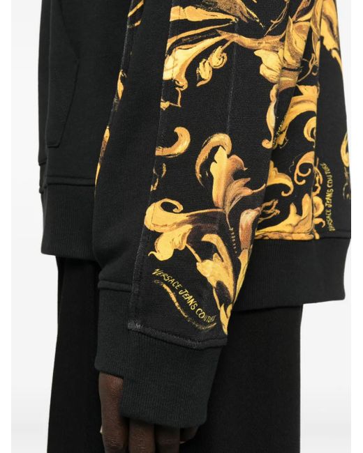 Versace Jeans Couture Black Baroque-Print Panelled Hoodie for men