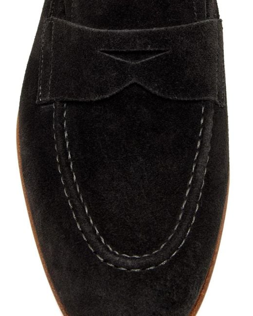 Magnanni Shoes Black Suede-Leather Penny Loafers