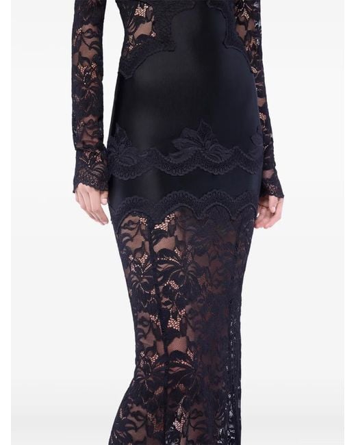 Rabanne Black Long-Sleeve Lace Maxi Dress