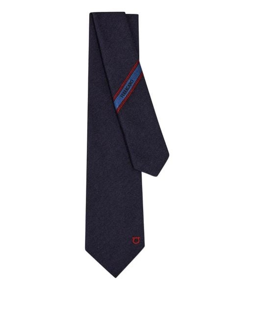 Ferragamo Blue Cravate À Logo Brodé for men